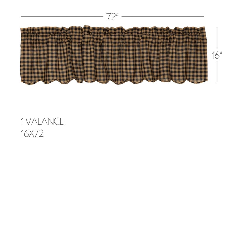 VHC Brands, Black Check, Cotton, 16x72, Scalloped Valance, Black - Image 2